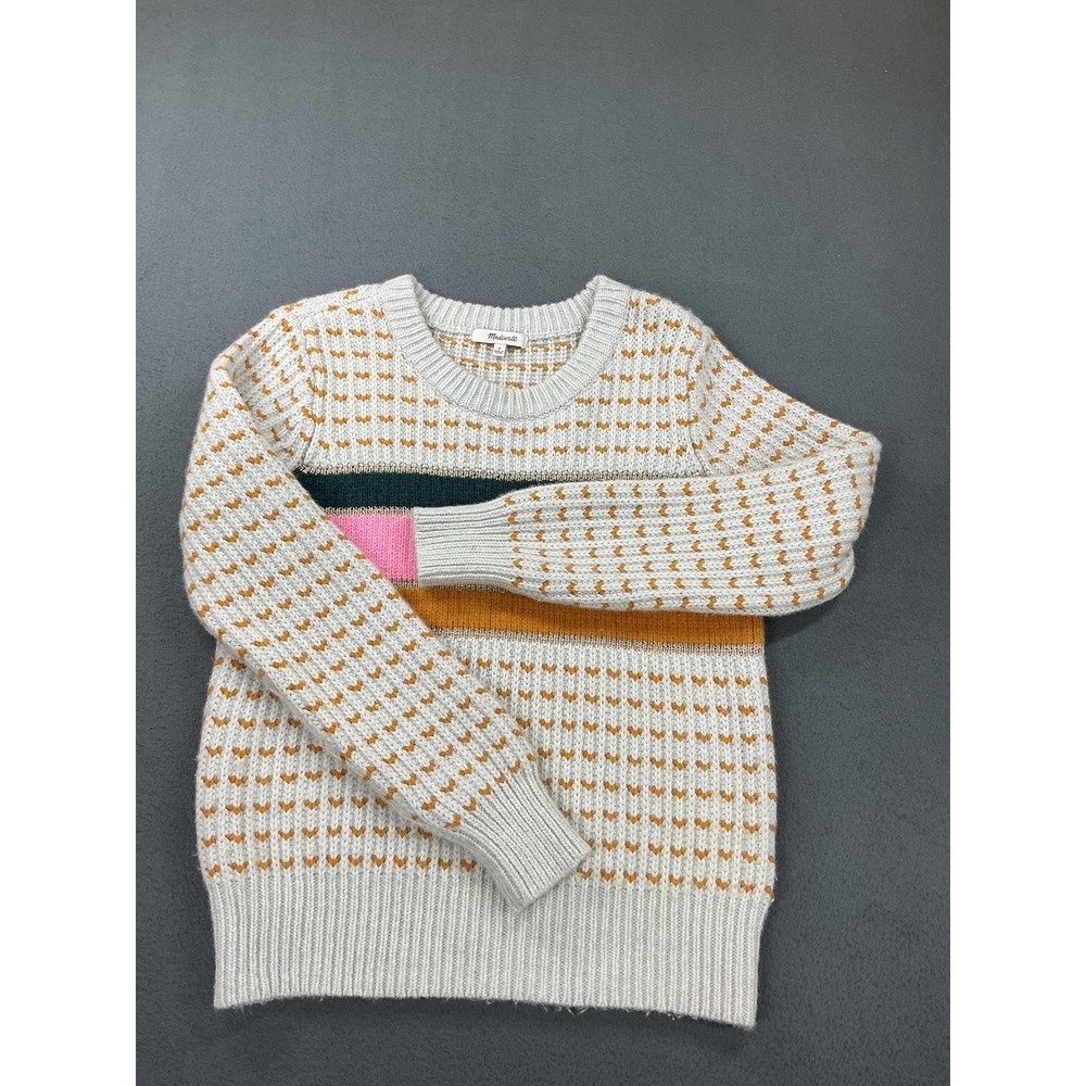 Madewell Sweater Womens Small Multicolor Wool Blend Striped Chunky Knit Pullover